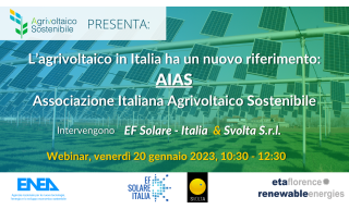 Locandina webinar agrivoltaico Locandina del webinar sull'agrivoltaico